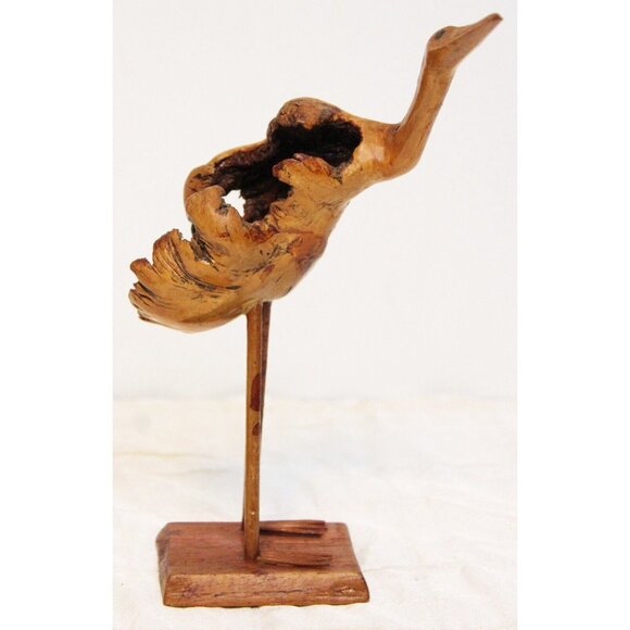 Vtg Hand Carved Drift wood Burl Ostrich Figure 6.5'' Bird Flamingo Heron Egret - Picture 4 of 10